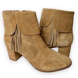 Matisse NIB Paulson Suede Booties 11 tan leather ankle boots fringe heel boho